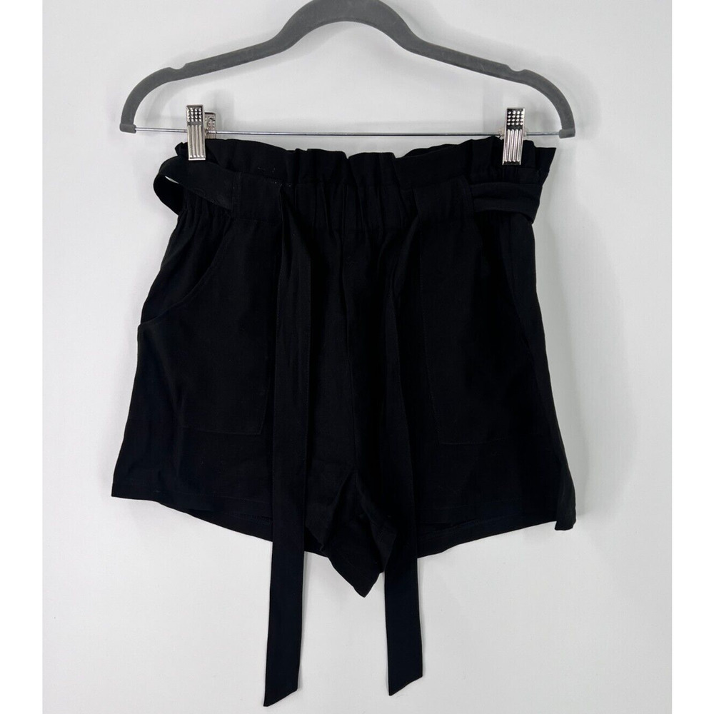 Gilli Tie Waist Paperbag Shorts W/ Pockets Black Women's Size Small